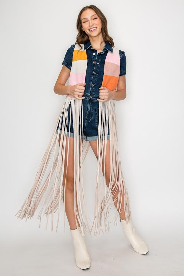 Wisteria Lane Sunburst Fringed Suede Vest