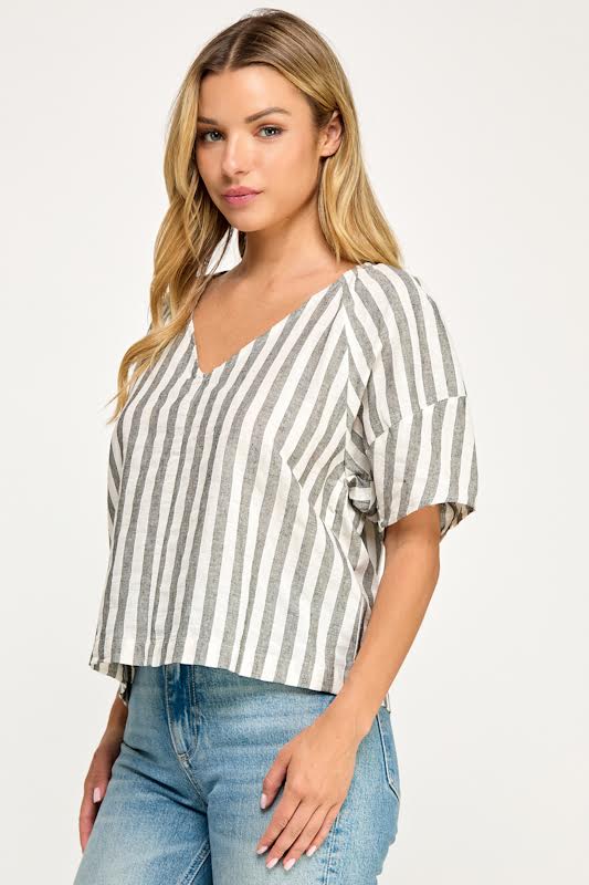Millibon Stripe V Neck Half Sleeve Blouse