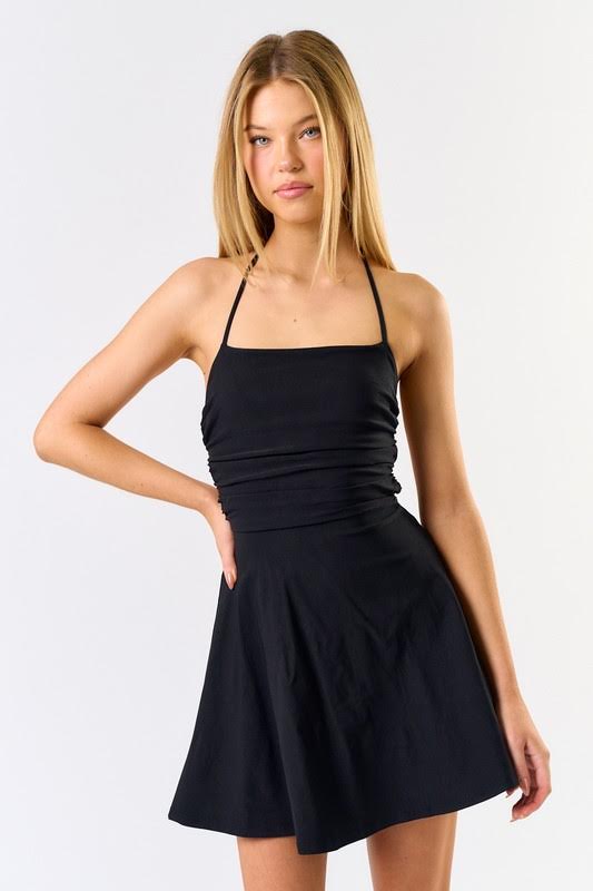 Blue Blush Halter Lace Up Back Dress