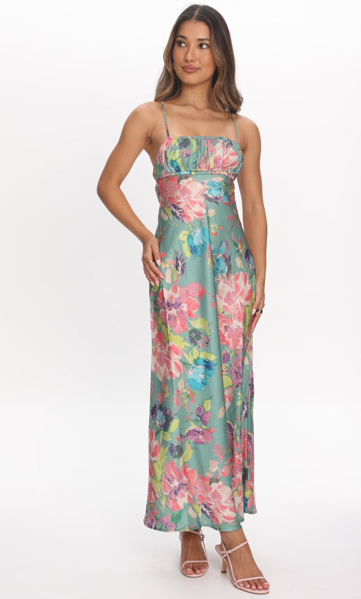 One & Only Floral Maxi Spaghetti Open Back Strap Dress