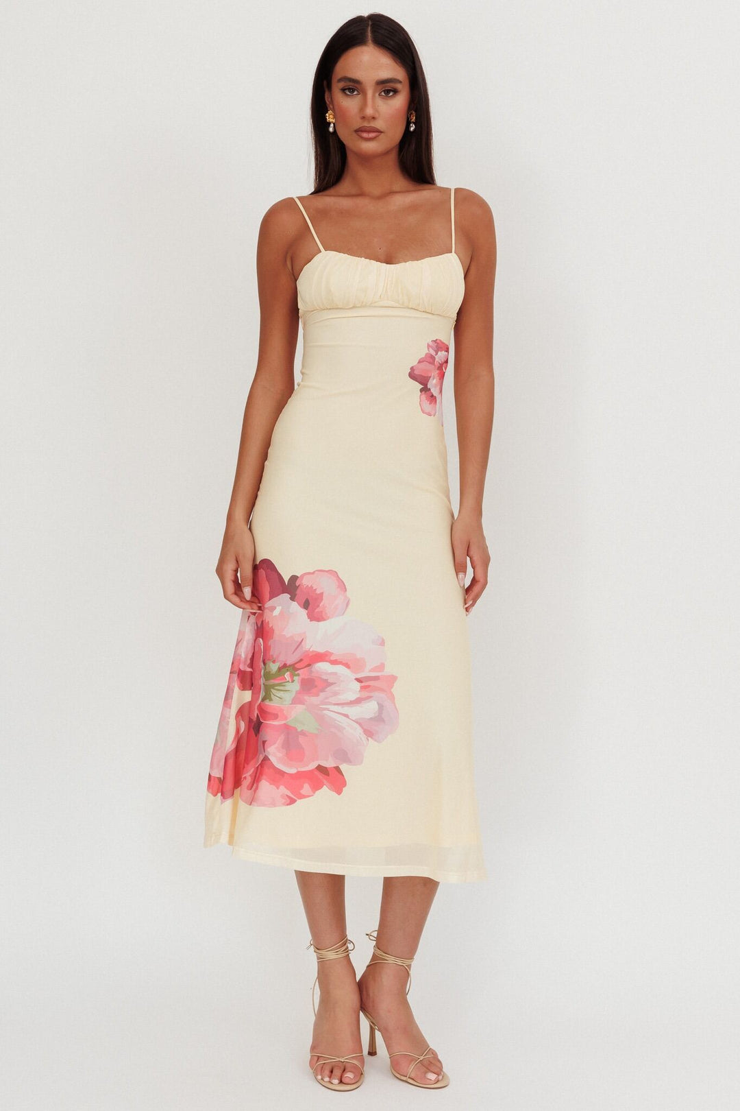 One & Only Printed Mesh Floral Maxi Dress