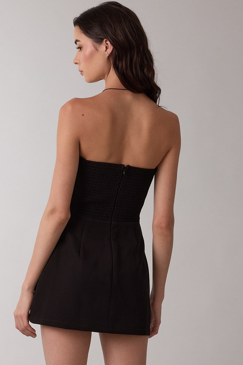 Sky To Moon Solid Front Pocket A-Line Tube Mini Dress Black / S
