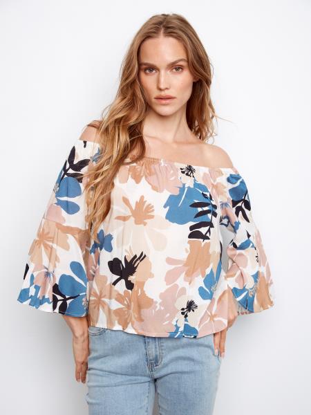 Charlie B Printed 3/4 Sleeve Off-Shoulder Blouse