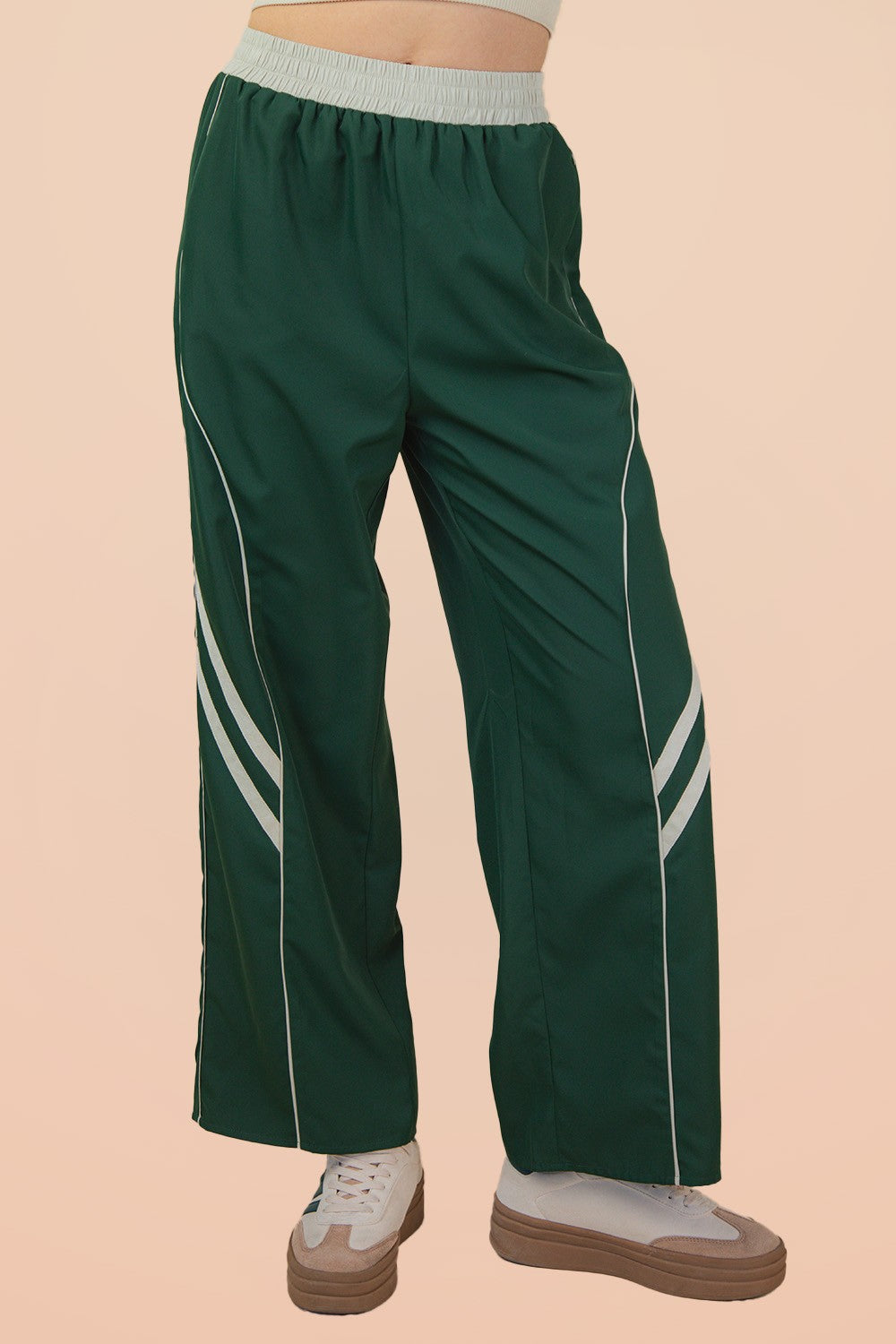 Very J Wide Leg Track Pants W/ Piping Detail