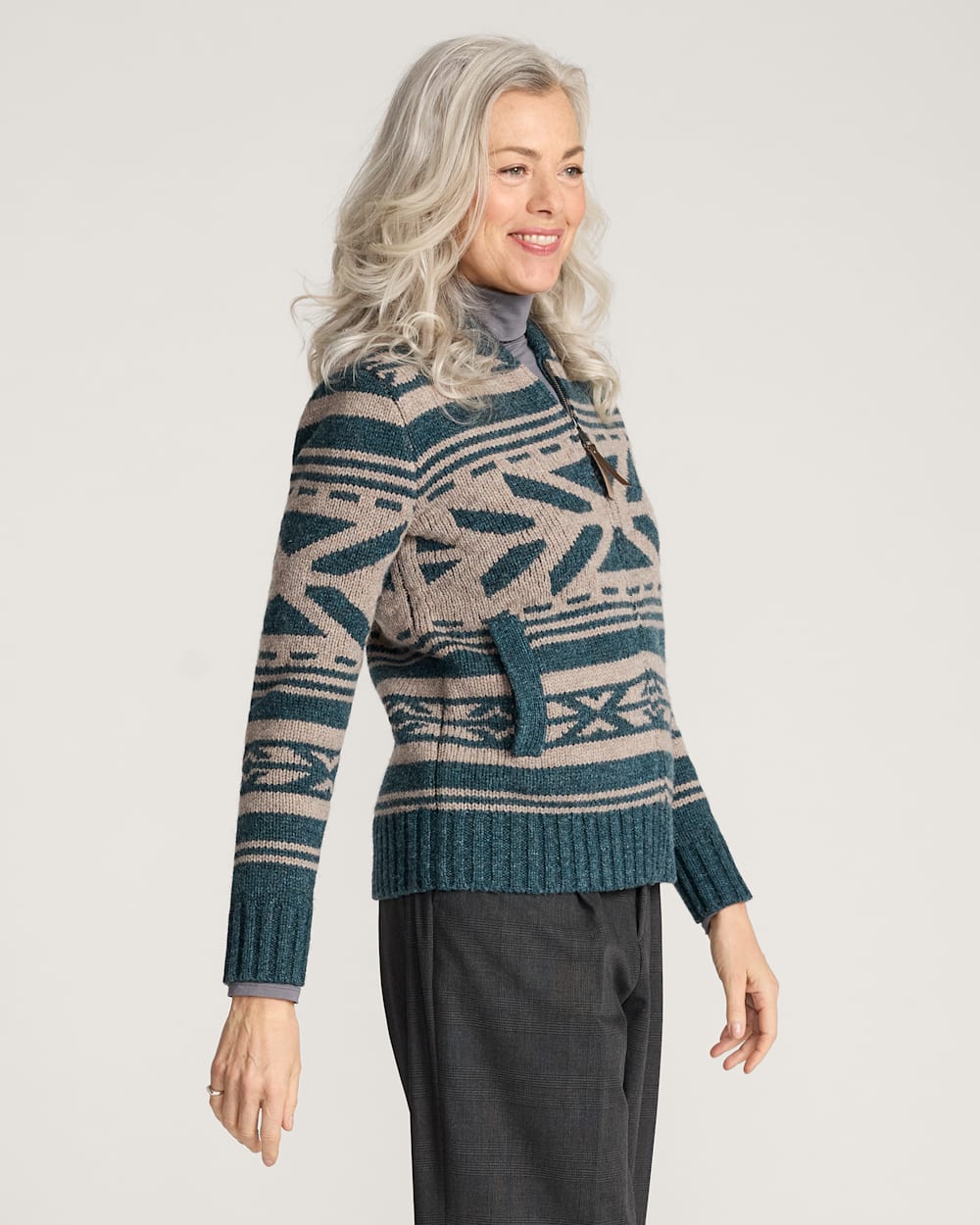 Pendleton Graphic Wool Zip-Up Sweater