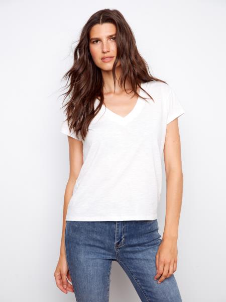 Charlie B Organic Cotton Drop Shoulder V-Neck T-Shirt