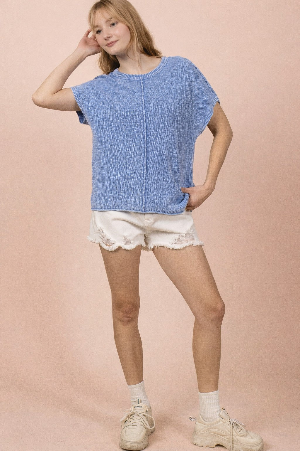 Very J Mineral Washed Knit Casual Sweater