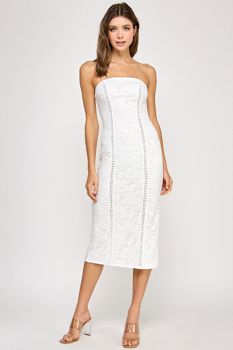 Spring Haze Lace Tube Midi Dress