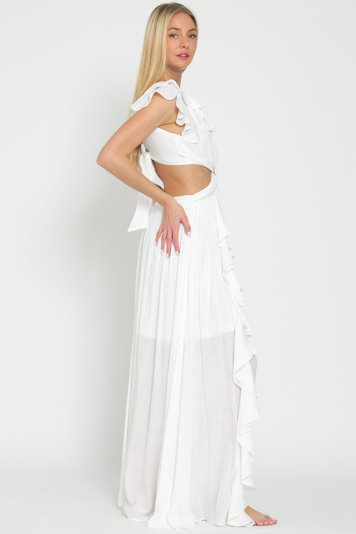 Aakaa Sleeveless Ruffle Trim Maxi Dress