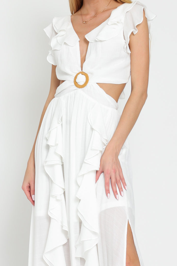 Aakaa Sleeveless Ruffle Trim Maxi Dress