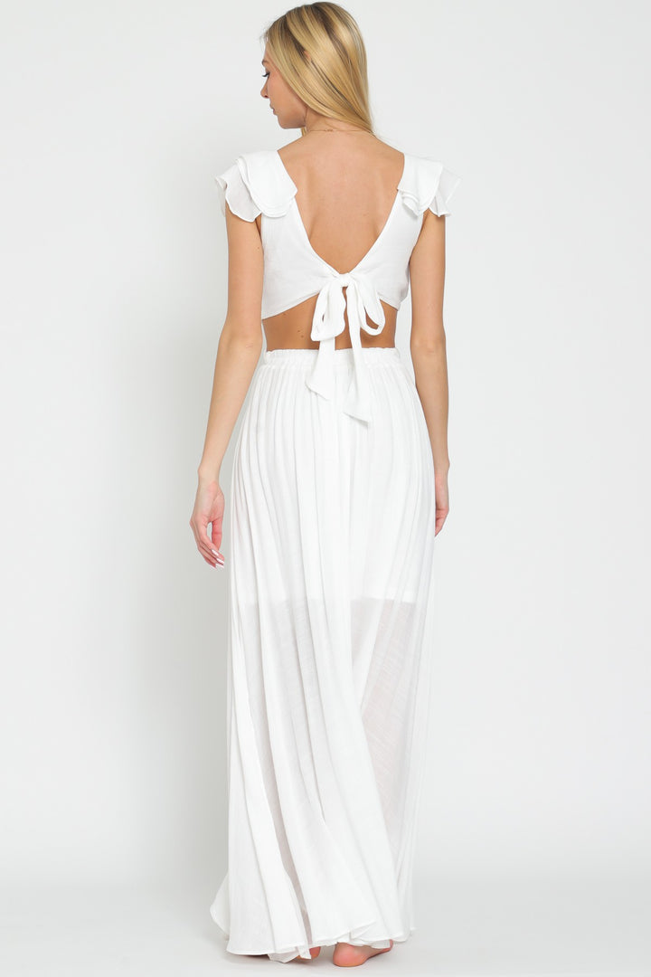 Aakaa Sleeveless Ruffle Trim Maxi Dress