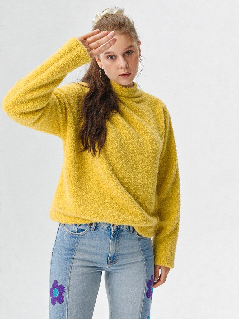 Very J Fuzzy Soft Textured Cozy Solid Knit Top