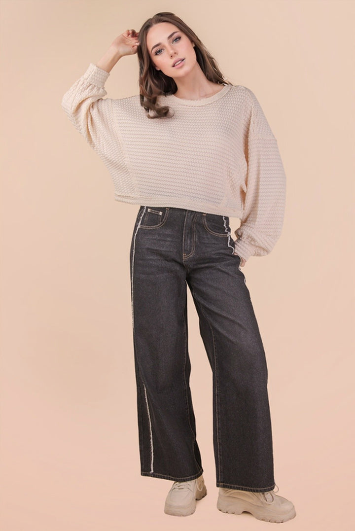 Very J Oversized Waffle Solid Knit Causal Top
