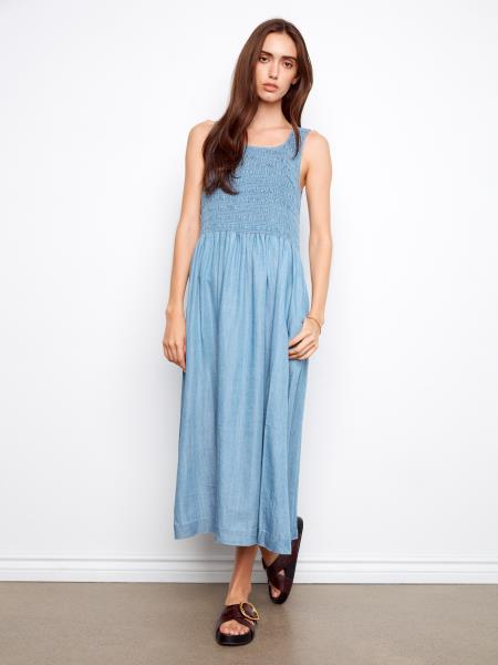 Charlie B Tencel Sleeveless Smocked Maxi Dress