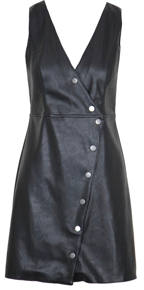 lucy paris leather dress $225 Lucy Paris Women's Black Faux Leather Puff-Sleeve V-Neck Mini Dress Size XS