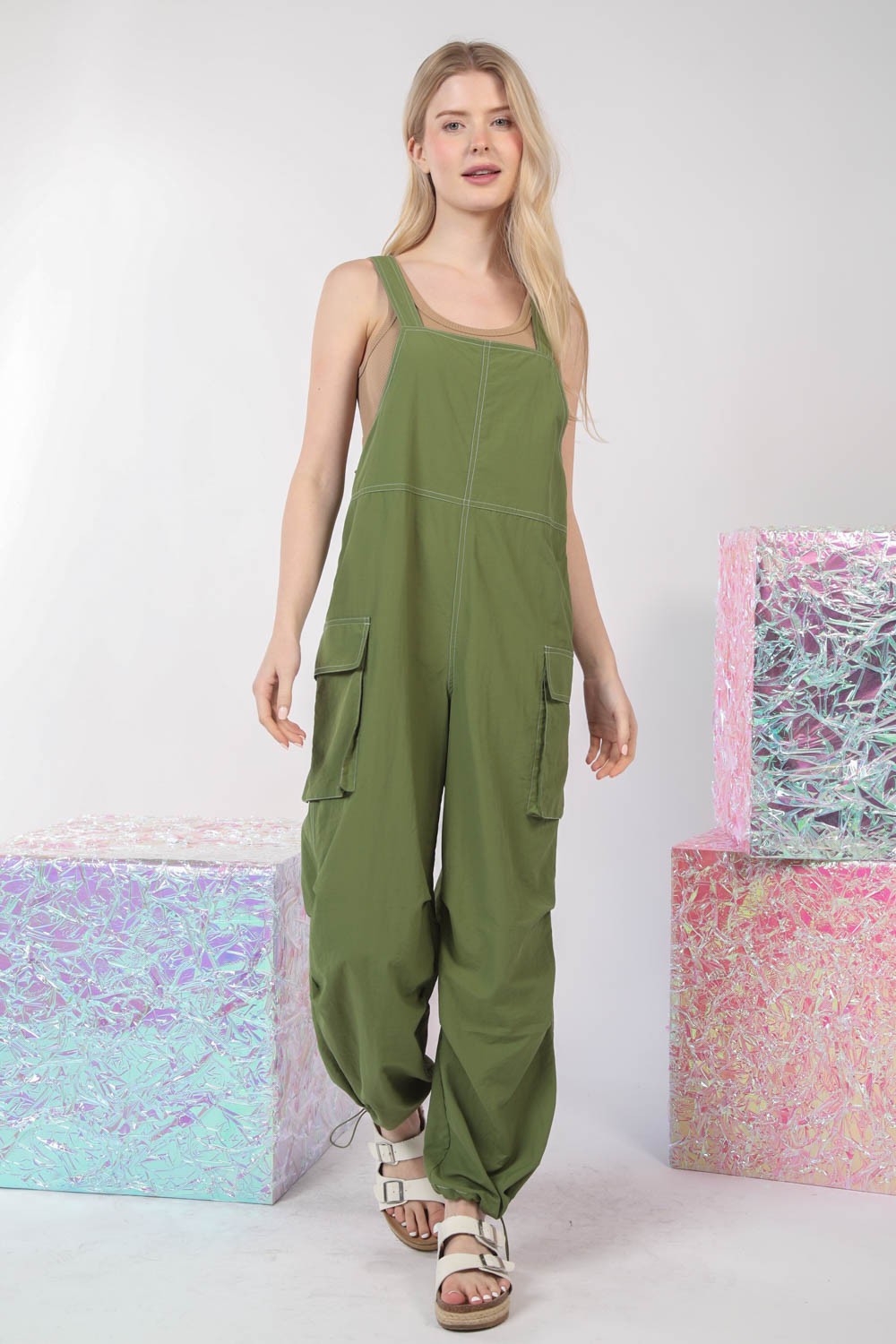Very J Casual Sleeveless Cargo Jumpsuit