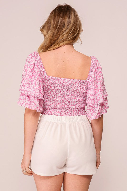 Lumiere Flutter Sleeve Floral Crop Top