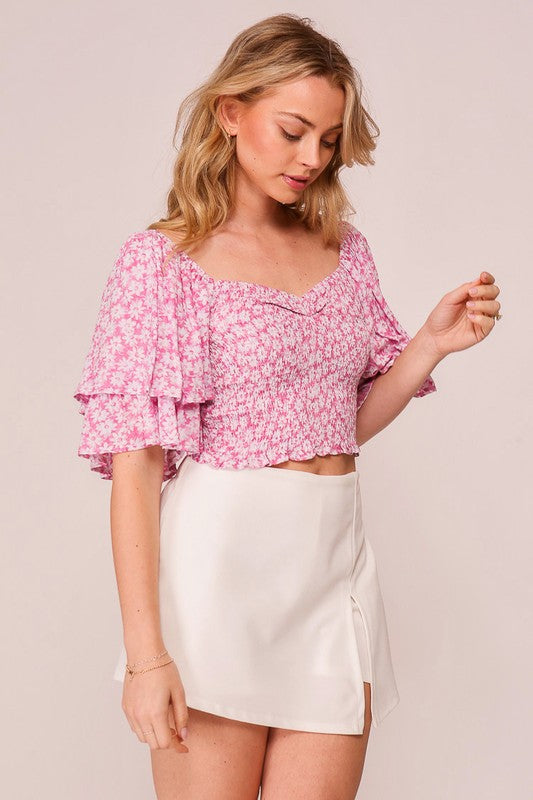 Lumiere Flutter Sleeve Floral Crop Top