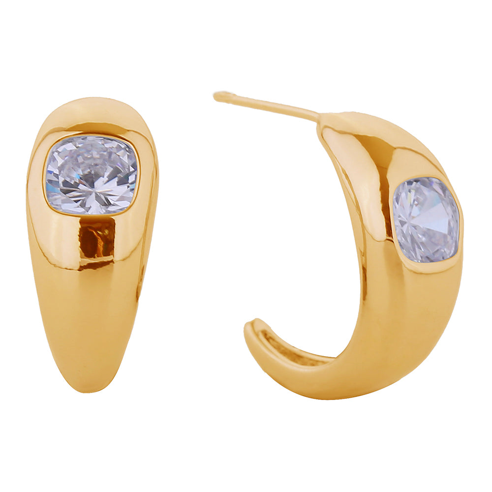 Joia 14k Gold Dipped Chunky CZ Inset Post Earrings