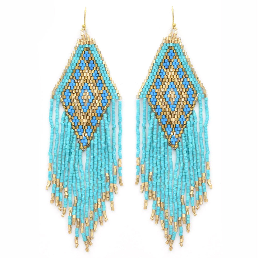 Joia Seed Bead Aztec Tassel Dangle Earrings