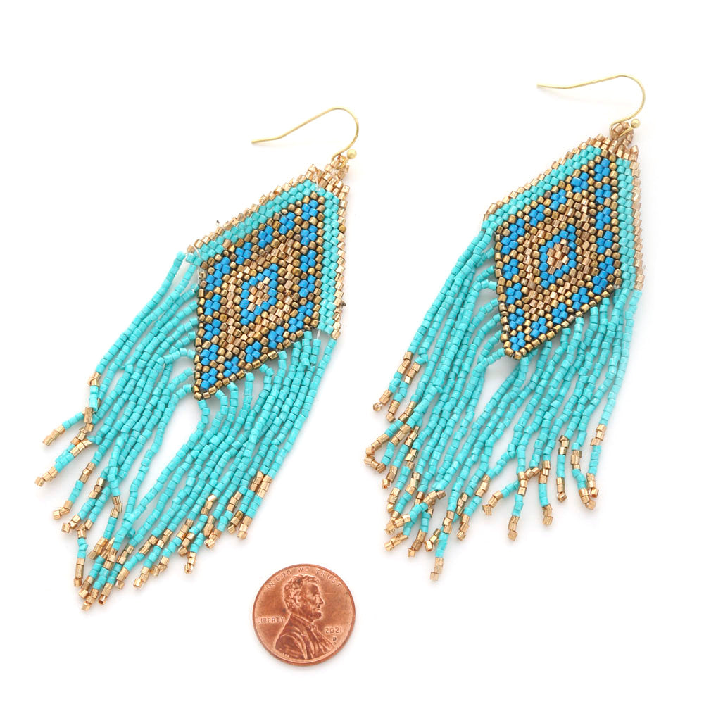 Joia Seed Bead Aztec Tassel Dangle Earrings