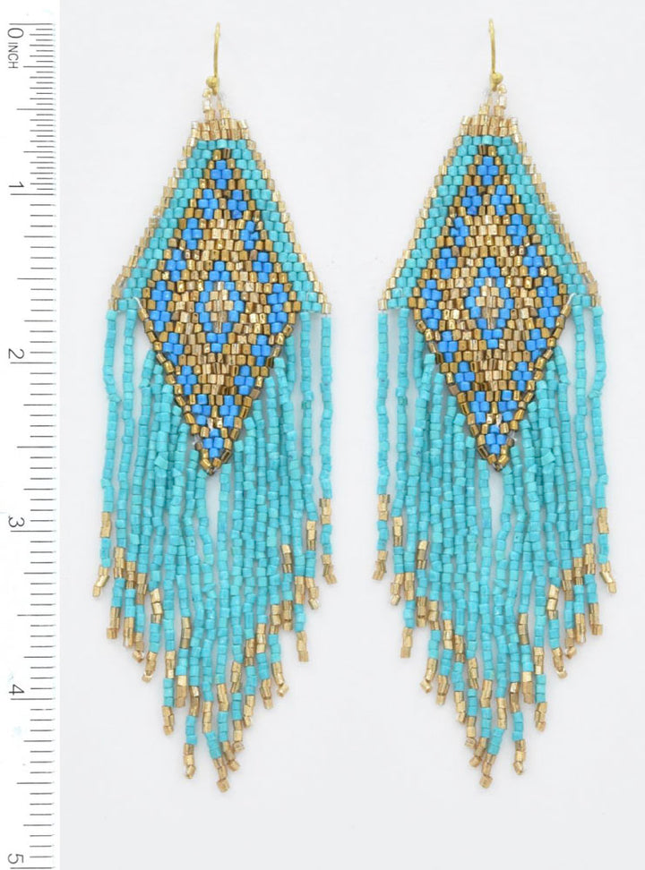 Joia Seed Bead Aztec Tassel Dangle Earrings