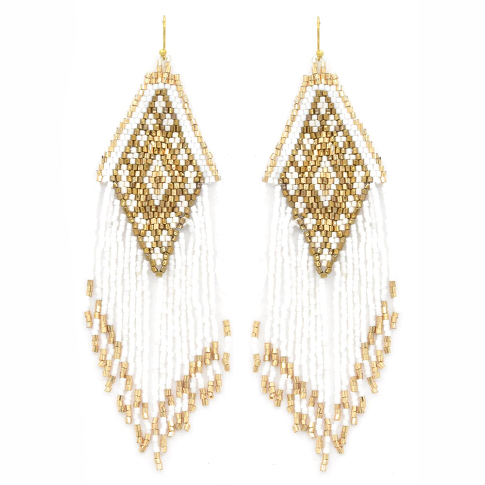 Joia Seed Bead Aztec Tassel Dangle Earrings