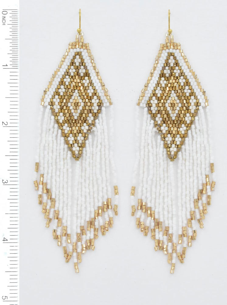 Joia Seed Bead Aztec Tassel Dangle Earrings