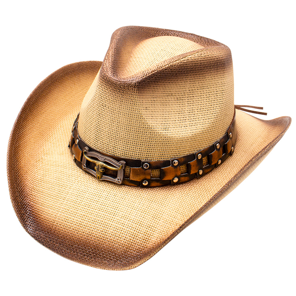 Joia Accessories Fashion Hard Straw Western Trim Cowboy Hat