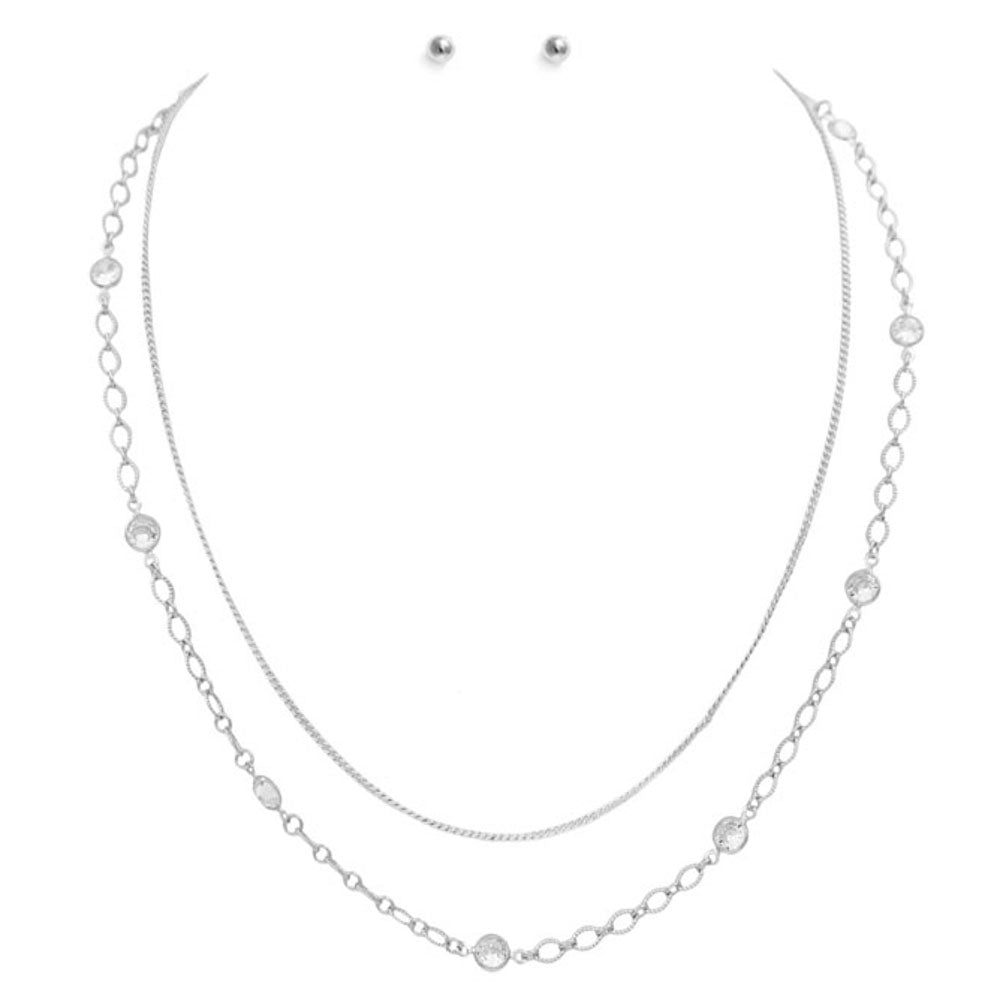 Joia 2 Layered Metal Chain Necklace and Earring Set