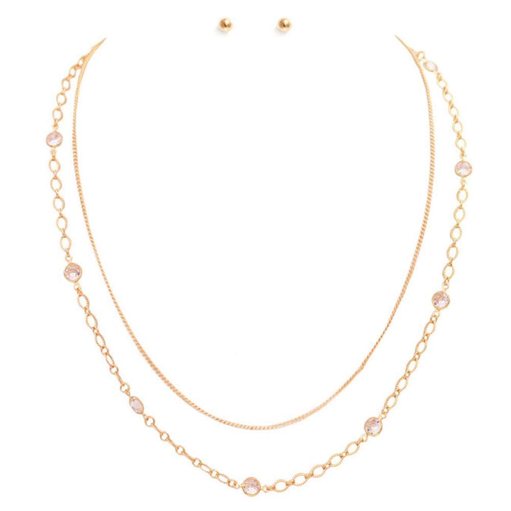 Joia 2 Layered Metal Chain Necklace and Earring Set