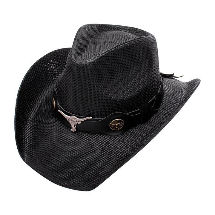 Joia Metal Faux Leather Steer Band Cowboy Hat