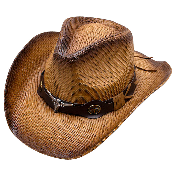 Joia Metal Faux Leather Steer Band Cowboy Hat