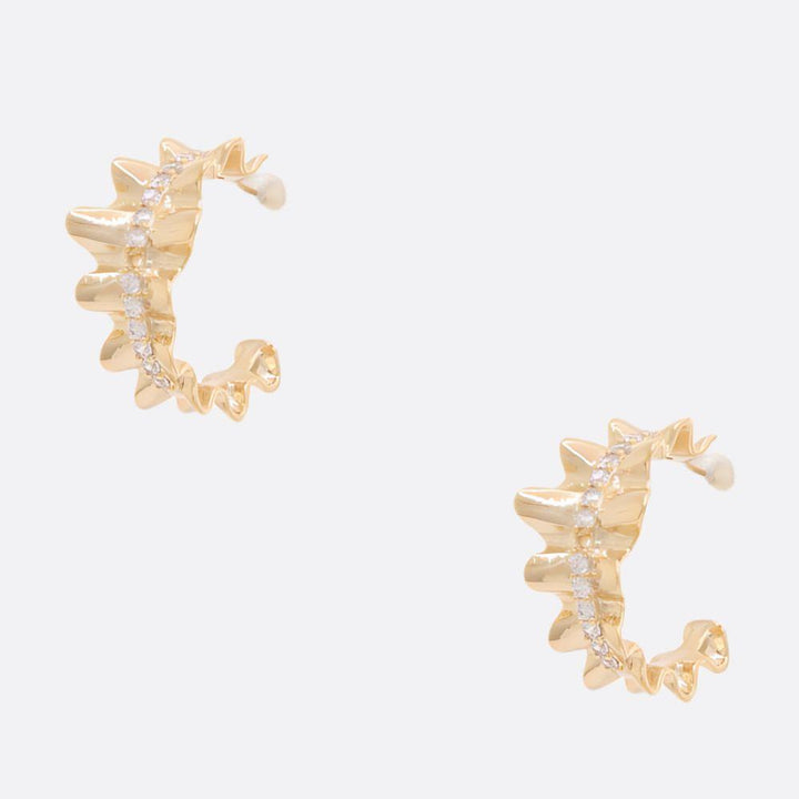 Joia Ruffle Rhinestone Open Hoop Earrings