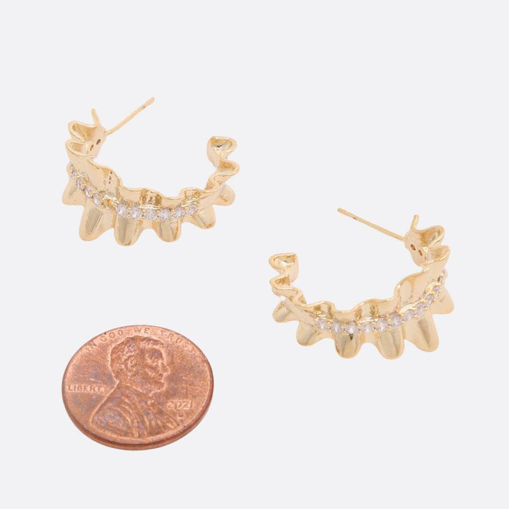 Joia Ruffle Rhinestone Open Hoop Earrings