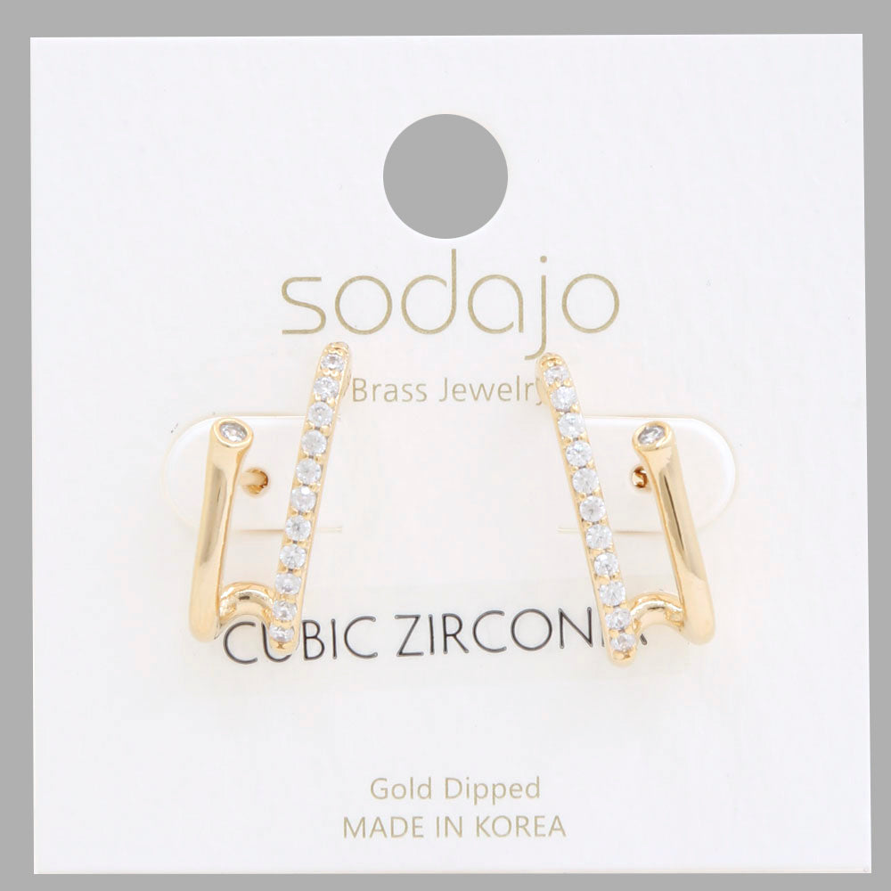 Joia Sodajo Curve Bar CZ Gold Dipped Earrings