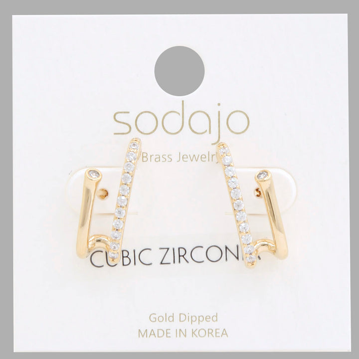 Joia Sodajo Curve Bar CZ Gold Dipped Earrings