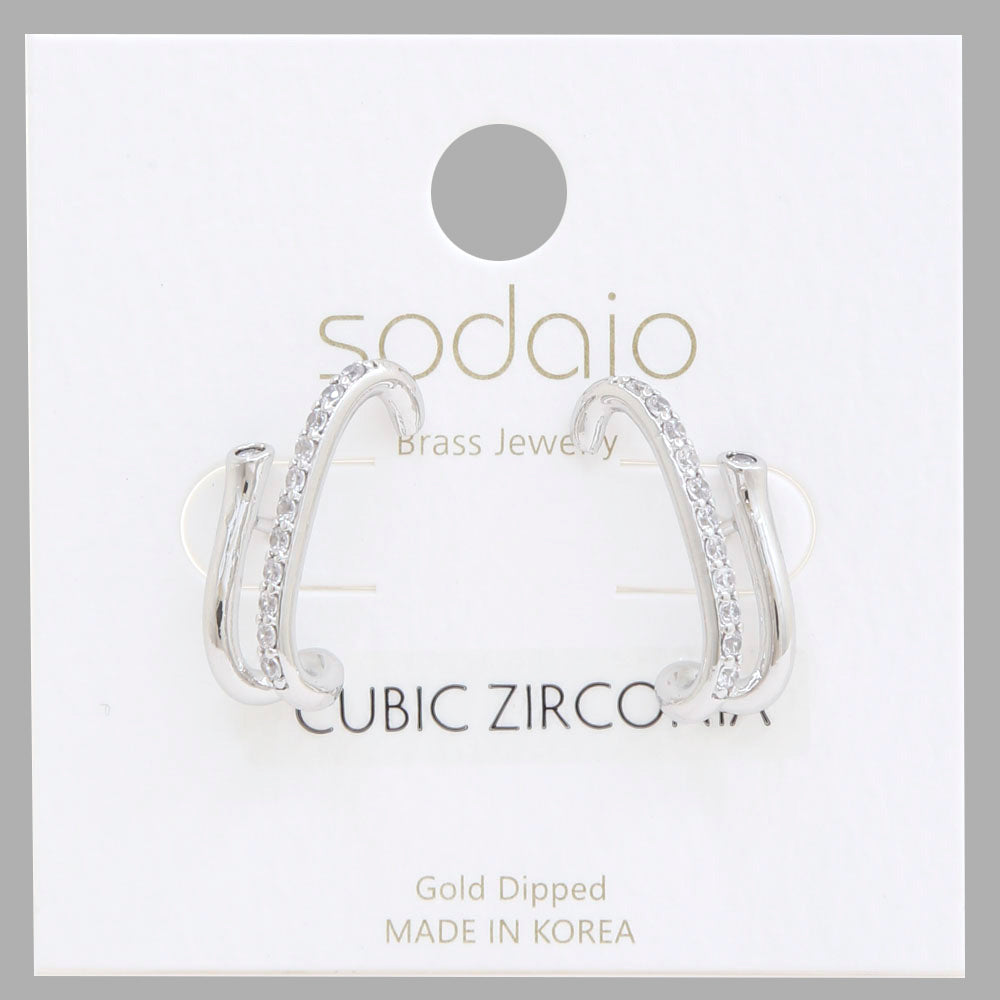 Joia Sodajo Curve Bar CZ Gold Dipped Earrings