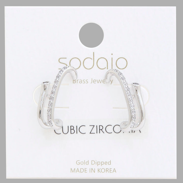 Joia Sodajo Curve Bar CZ Gold Dipped Earrings