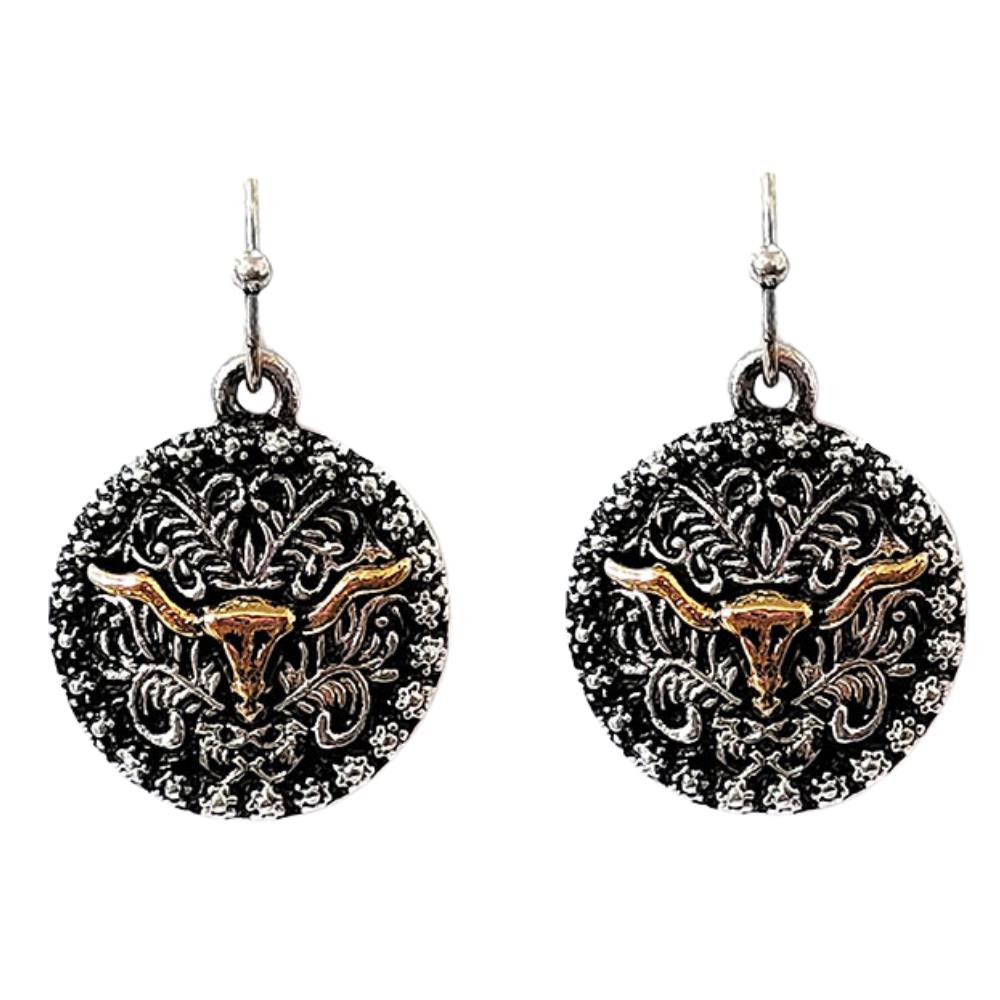 Joia Accessories Western Style Cow Skull Round Dangle Earrings