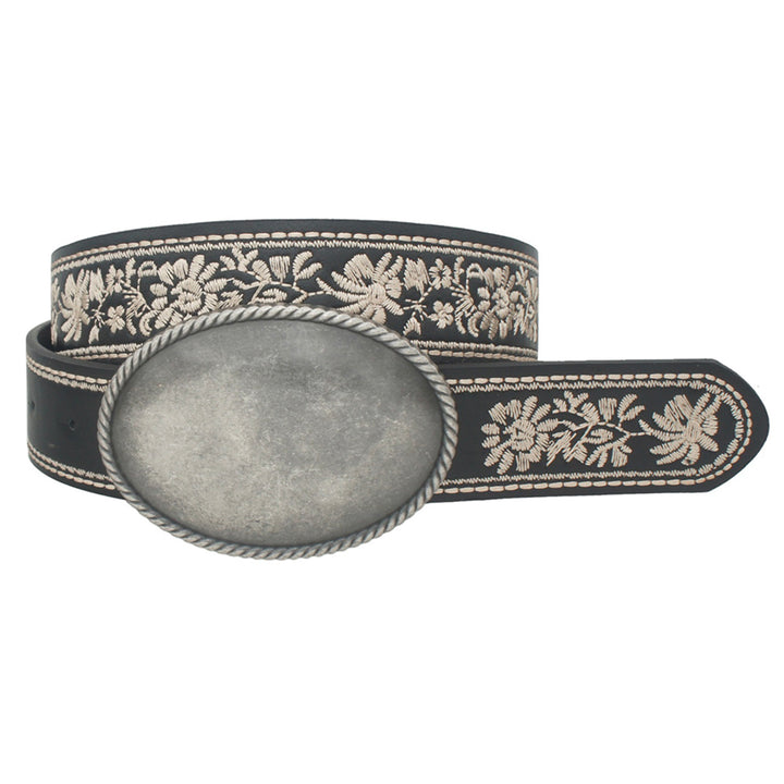 Joia Accessories Rope Trimmed Simple Oval Belt with Embroidery