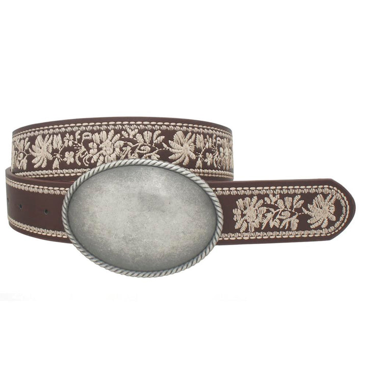 Joia Accessories Rope Trimmed Simple Oval Belt with Embroidery