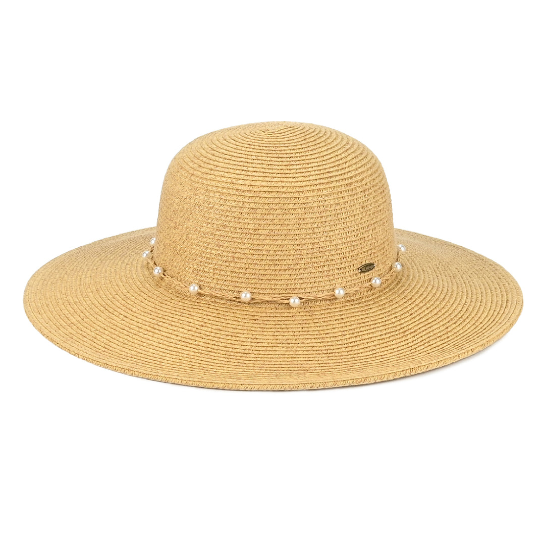 CC Wide Brim Sun Hat with Pearl Trim Band