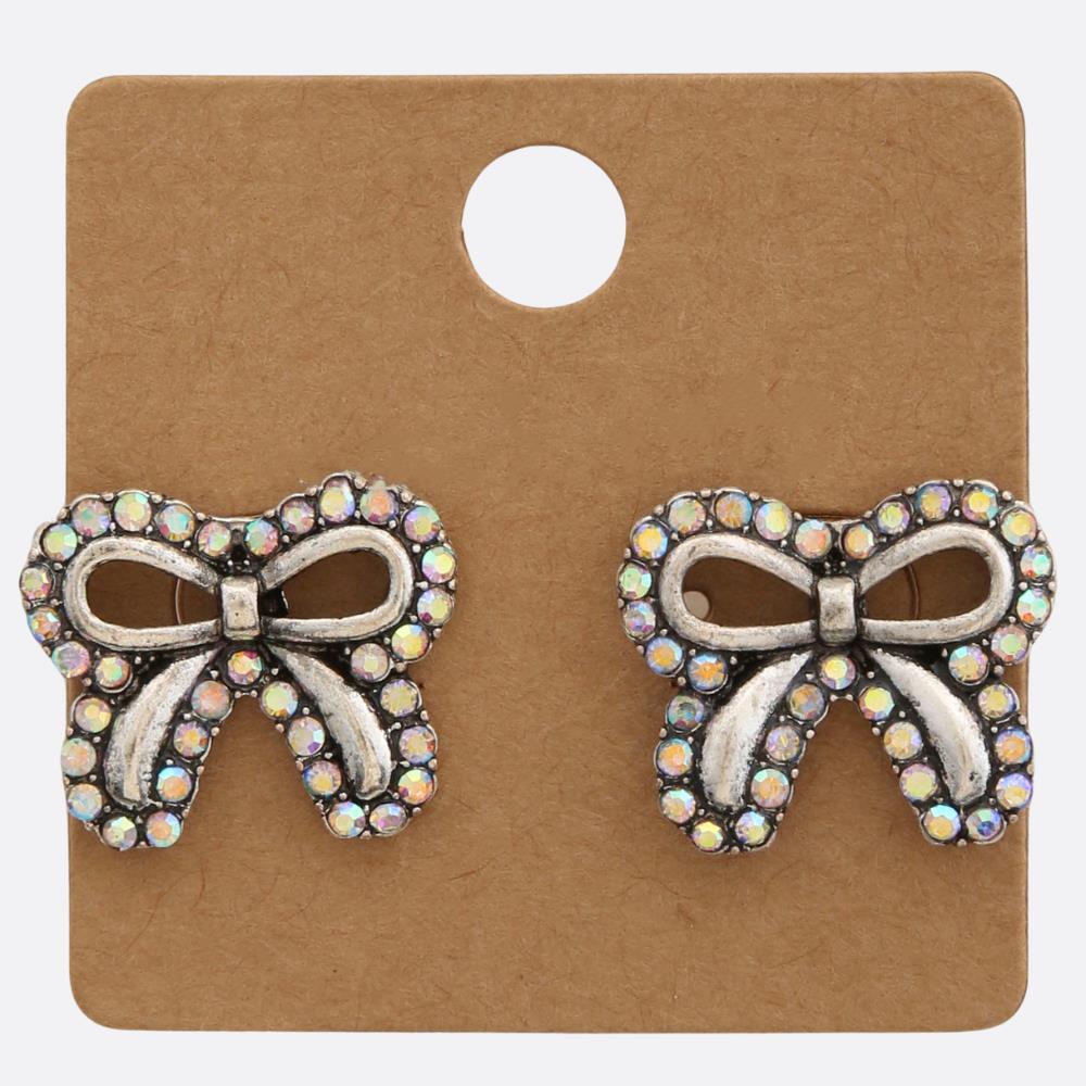 Joia Accessories Ribbon Bow Rhinestone Earrings