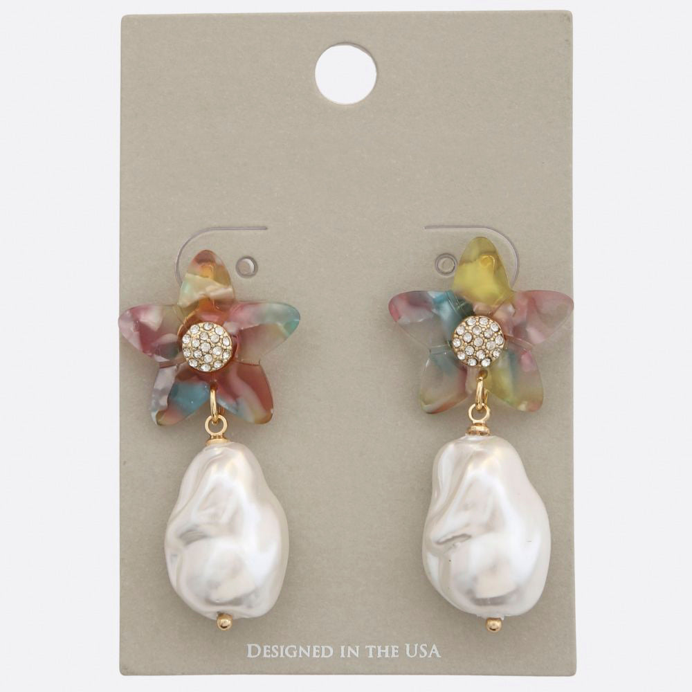 Joia Flower Pearl Dangle Earring