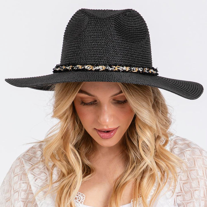 Joia Confetti Braided Chain Band Straw Hat