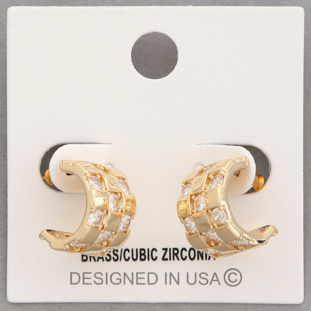 Joia CZ Checkered Wide Open Hoop Earrings