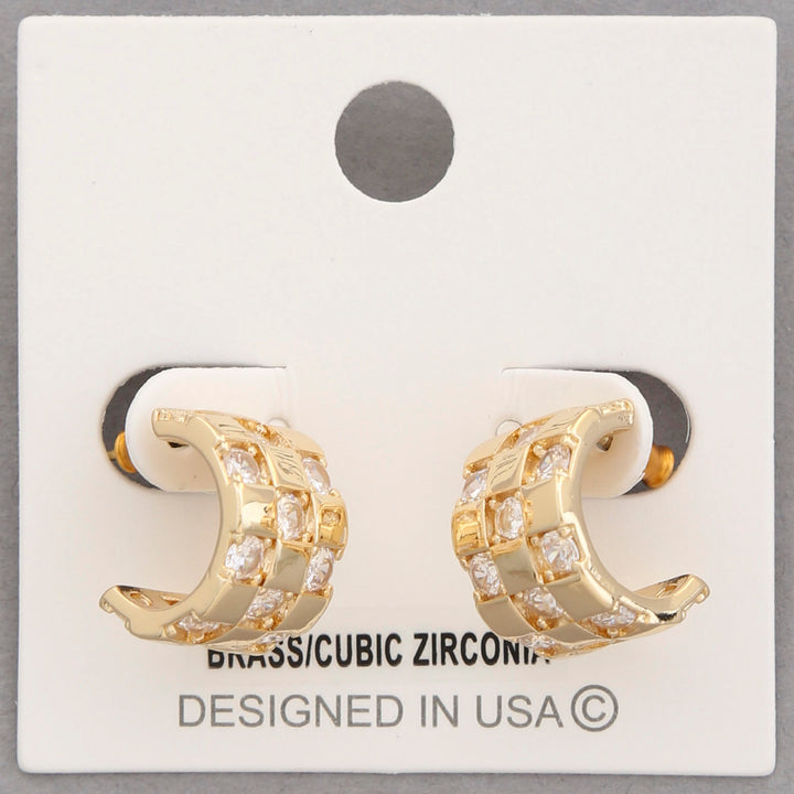 Joia CZ Checkered Wide Open Hoop Earrings
