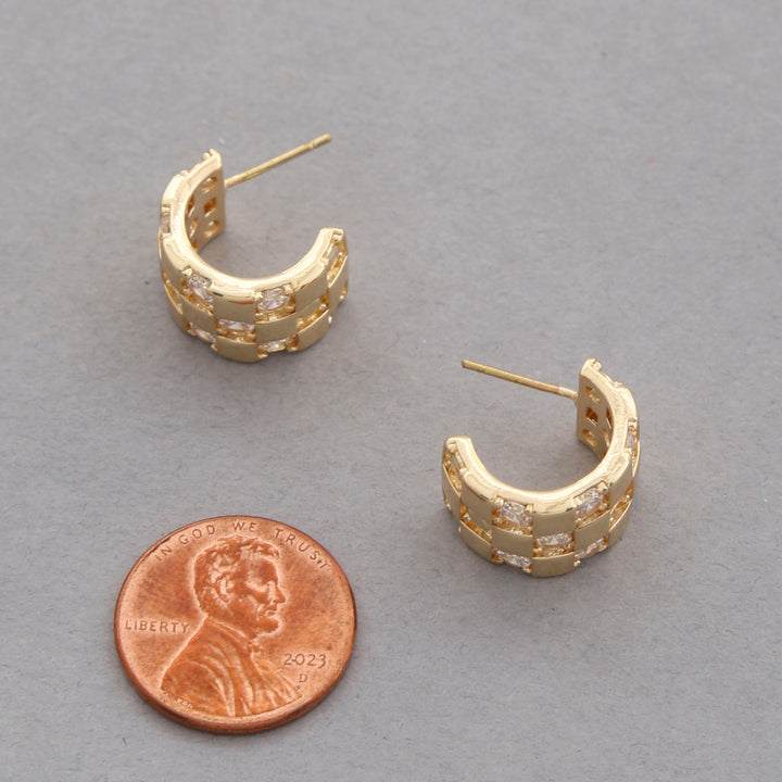 Joia CZ Checkered Wide Open Hoop Earrings