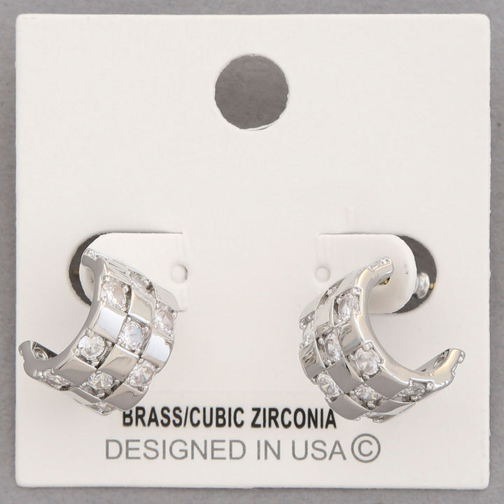 Joia CZ Checkered Wide Open Hoop Earrings